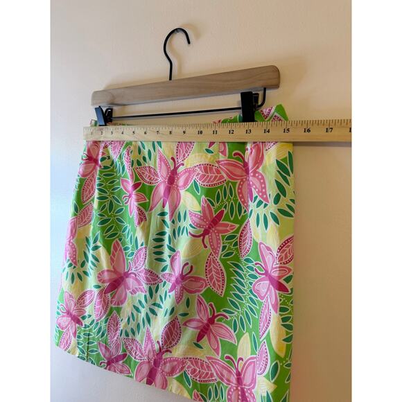VTG Lilly Pulitzer Summer Fling Pink Green Butterfly Lined Mini Skirt Resort 4 - Picture 3 of 5